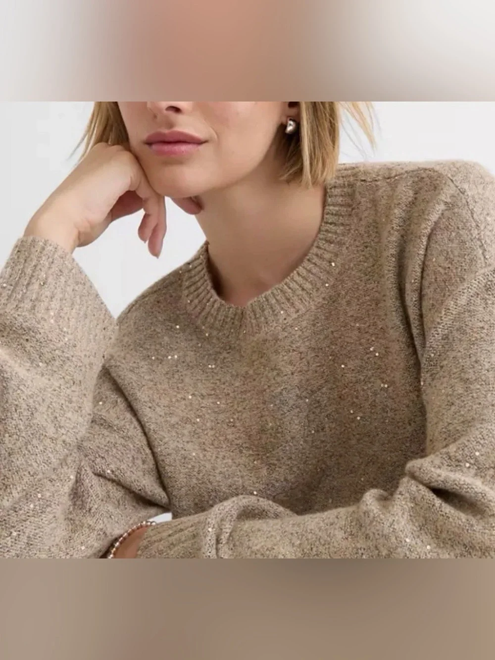 NWOT Loft Women’s Shimmer Relaxed Everyday Sweater Beachside Khaki Heather Small - Picture 3 of 7
